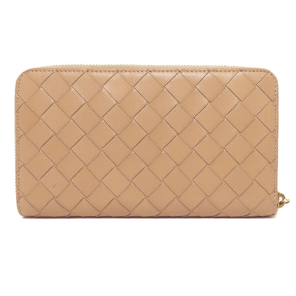 Bottegaveneta Long Wallet Purse Leather Beige Intrecciato Women