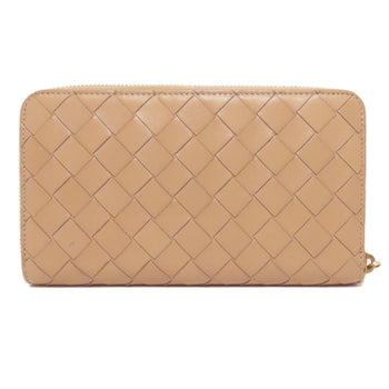 Bottegaveneta Long Wallet Purse Leather Beige Intrecciato Women