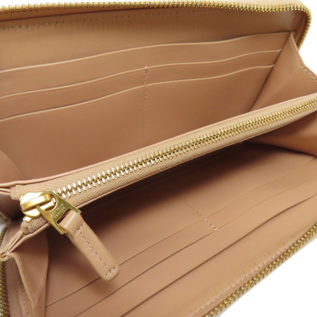 Bottegaveneta Long Wallet Purse Leather Beige Intrecciato Women