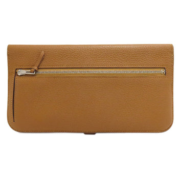 Hermes Long Wallet Purse Taurillon Clemence Brown Dogon Long Silvermetal Women