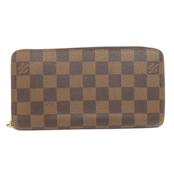 Louis Vuitton Long Wallet Purse N60015 Damier Canvas Brown Zippy Wallet Old Women