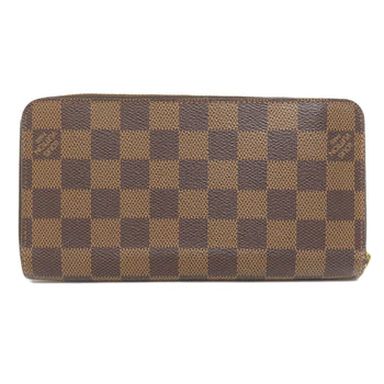 Louis Vuitton Long Wallet Purse N60015 Damier Canvas Brown Zippy Wallet Old Women