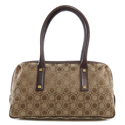 Salvatore Ferragamo Handbag Canvas Brown Gancinipattern