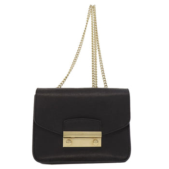 Furla Shoulder Bag Leather Black Chainshoulder Women