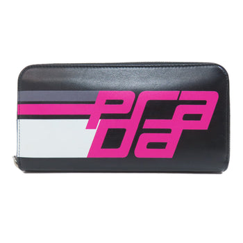 Prada Long Wallet Purse Leather Black Zip Around Women