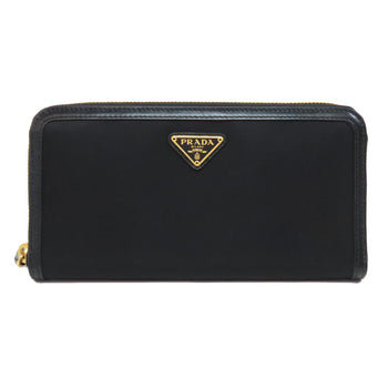 Prada Long Wallet Purse Nylon Black Logometal Women