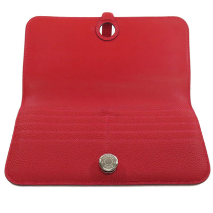 Hermes Long Wallet Purse Togo Red Dogon Long Silvermetal Women