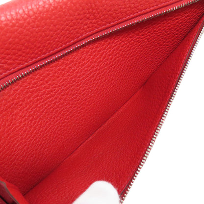Hermes Long Wallet Purse Togo Red Dogon Long Silvermetal Women