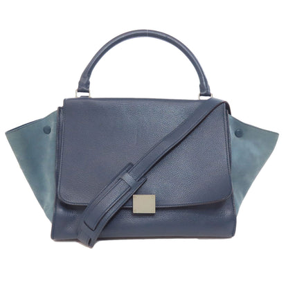 Celine Handbag Leather Navy Trapeze 2Way Women