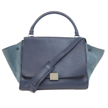 Celine Handbag Leather Navy Trapeze 2Way Women