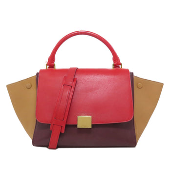 Celine Handbag Leather Red Trapeze 2Way Women
