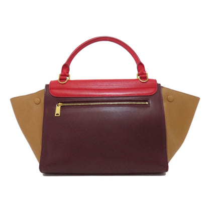 Celine Handbag Leather Red Trapeze 2Way Women