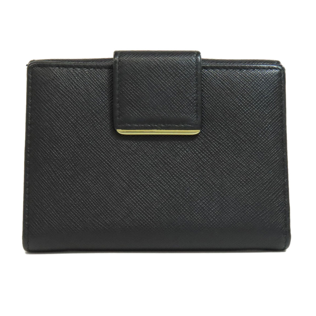 Prada Bifold Wallet Leather Black Safiano Logo Women