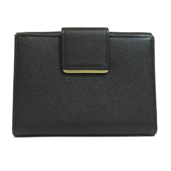 Prada Bifold Wallet Leather Black Safiano Logo Women