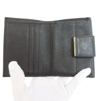 Prada Bifold Wallet Leather Black Safiano Logo Women