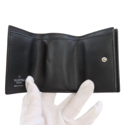 Valentino Bifold Wallet Leather Black Logo Tri-Fold Wallet Women