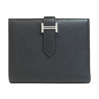 Hermes Bifold Wallet Epsom Black Bearn Compact Silvermetal Women