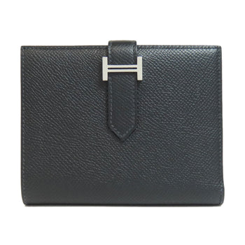 Hermes Bifold Wallet Epsom Black Bearn Compact Silvermetal Women