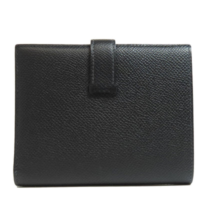 Hermes Bifold Wallet Epsom Black Bearn Compact Silvermetal Women