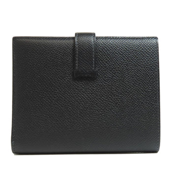Hermes Bifold Wallet Epsom Black Bearn Compact Silvermetal Women