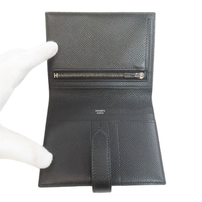 Hermes Bifold Wallet Epsom Black Bearn Compact Silvermetal Women