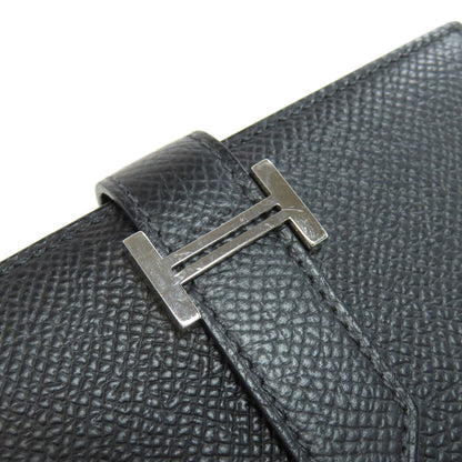 Hermes Bifold Wallet Epsom Black Bearn Compact Silvermetal Women
