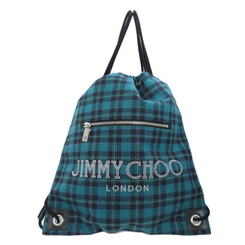 Jimmy Choo Backpack Canvas Green Knapsack Check Pattern Logo Studs Women