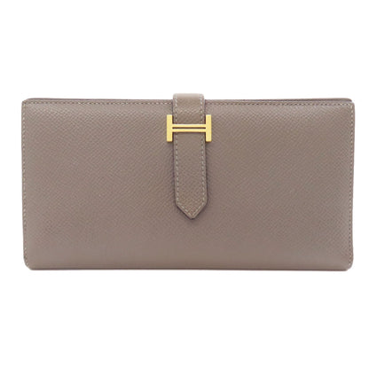 Hermes Long Wallet Purse Epsom Gray Bearn Soufflet Ethan Gold Metal Women