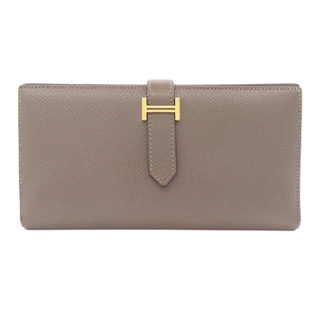 Hermes Long Wallet Purse Epsom Gray Bearn Soufflet Ethan Gold Metal Women