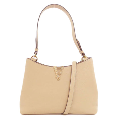 Versace Handbag Leather Beige V Logo 2Way Women