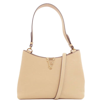 Versace Handbag Leather Beige V Logo 2Way Women