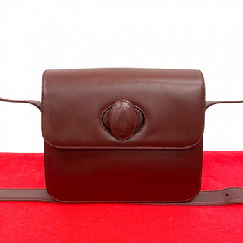 Cartier Shoulder Bag Leather Wine-Red Must Line