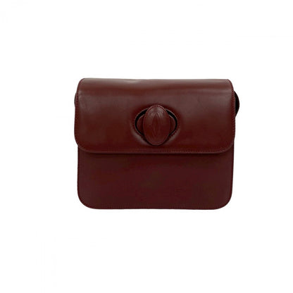 Cartier Shoulder Bag Leather Wine-Red Must Line