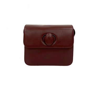Cartier Shoulder Bag Leather Wine-Red Must Line