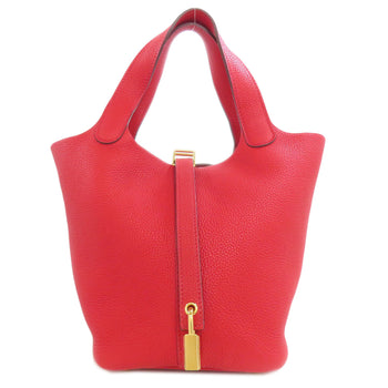 Hermes Handbag Taurillon Clemence Red Picotin Lock Pm Vermilion Gold Metal Women