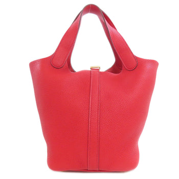 Hermes Handbag Taurillon Clemence Red Picotin Lock Pm Vermilion Gold Metal Women