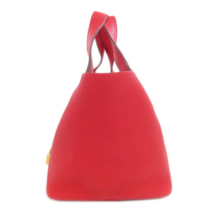 Hermes Handbag Taurillon Clemence Red Picotin Lock Pm Vermilion Gold Metal Women