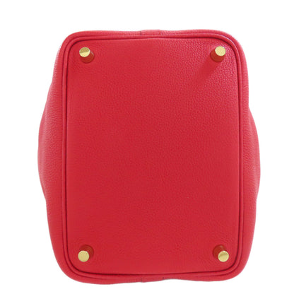 Hermes Handbag Taurillon Clemence Red Picotin Lock Pm Vermilion Gold Metal Women