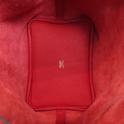 Hermes Handbag Taurillon Clemence Red Picotin Lock Pm Vermilion Gold Metal Women