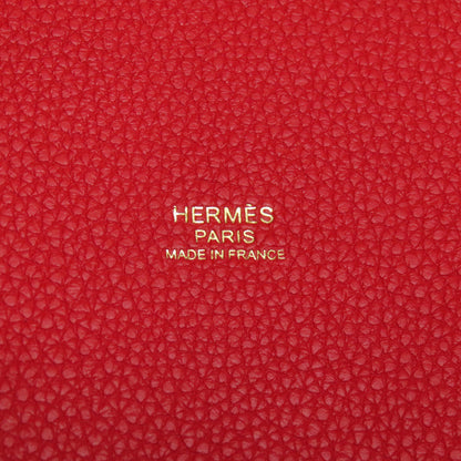 Hermes Handbag Taurillon Clemence Red Picotin Lock Pm Vermilion Gold Metal Women