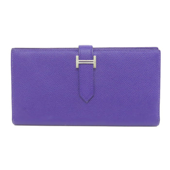 Hermes Long Wallet Purse Epsom Purple Bearn Soufflet Blue Electric Silver Metal Women