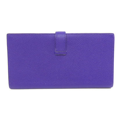 Hermes Long Wallet Purse Epsom Purple Bearn Soufflet Blue Electric Silver Metal Women