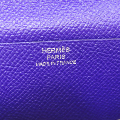 Hermes Long Wallet Purse Epsom Purple Bearn Soufflet Blue Electric Silver Metal Women