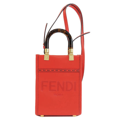 Fendi Handbag Leather Red Sunshine Shopper Mini 2Way Women