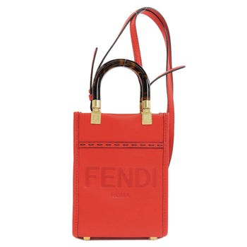 Fendi Handbag Leather Red Sunshine Shopper Mini 2Way Women