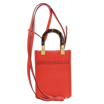Fendi Handbag Leather Red Sunshine Shopper Mini 2Way Women