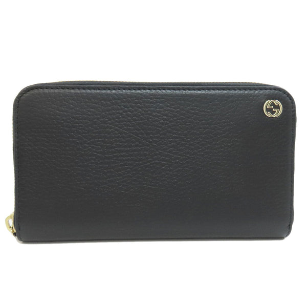 Gucci Long Wallet Purse 449347 Leather Black Interlocking G Women