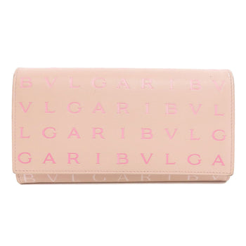 Bvlgari Long Wallet Purse Leather Pink Logo Mania Women