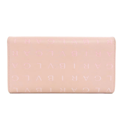 Bvlgari Long Wallet Purse Leather Pink Logo Mania Women