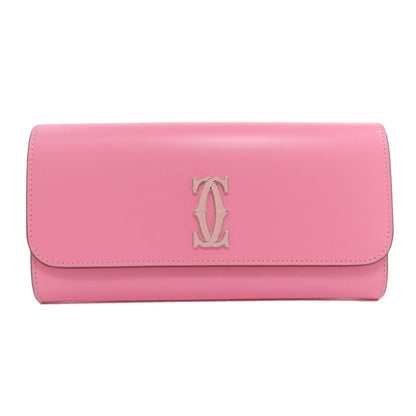 Cartier Long Wallet Purse Leather Pink Double C Women